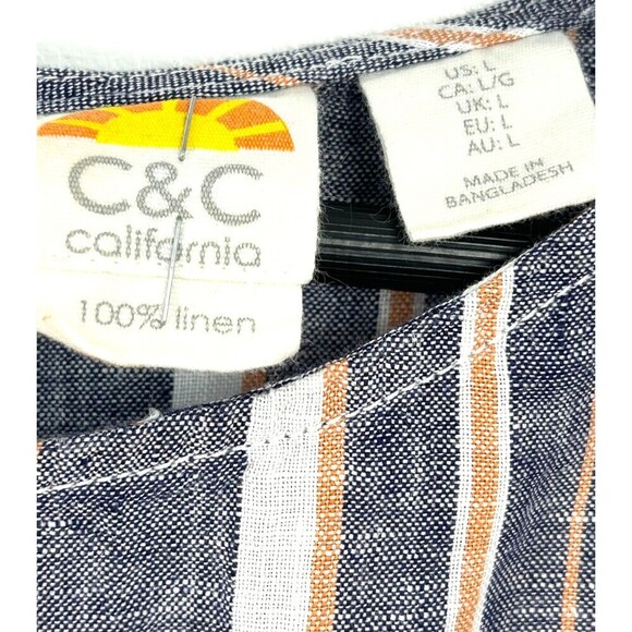C&C California Womens Linen Shirt L Blue Monarch Striped Back Button Up Top T3 - Picture 11 of 12